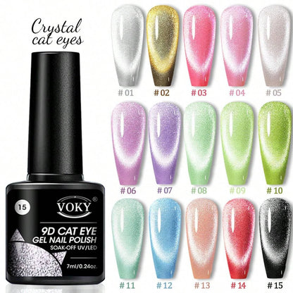 VOKY 9D Cat Eye Gel Nail Polish with color swatches on a white background