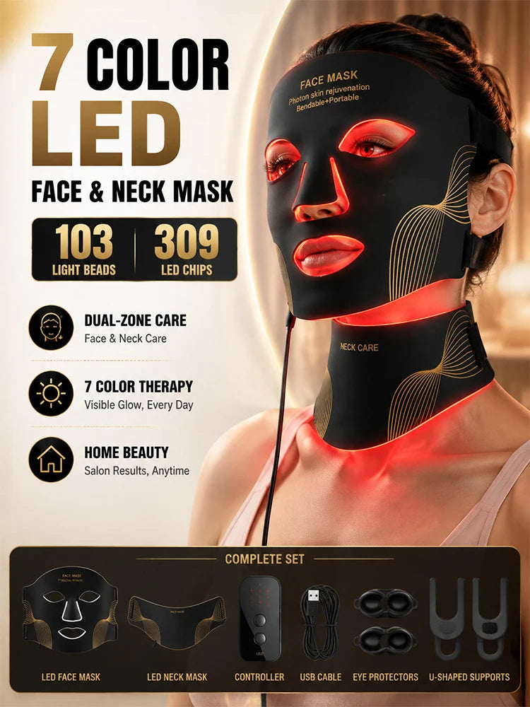 7-Color LED Therapy Mask Face Neck Glow