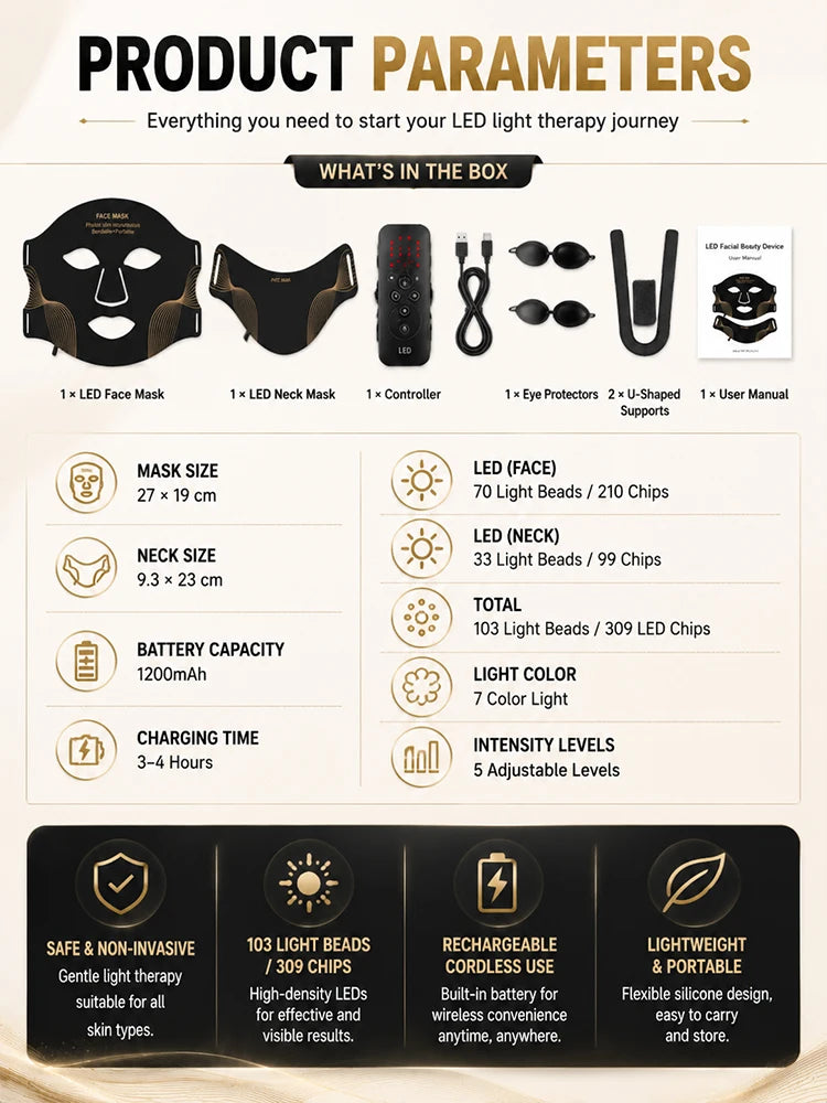 7-Color LED Therapy Mask Face Neck Glow