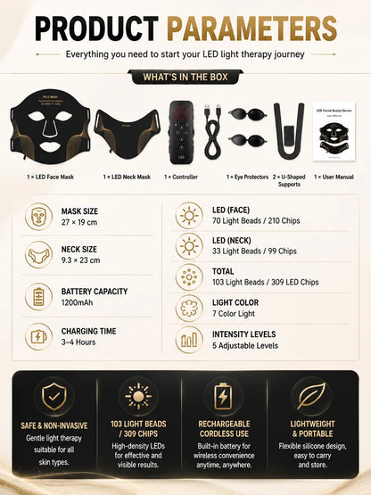 7-Color LED Therapy Mask Face Neck Glow