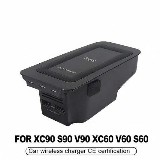 Black car wireless charger with LINGLUYANG branding on a white background