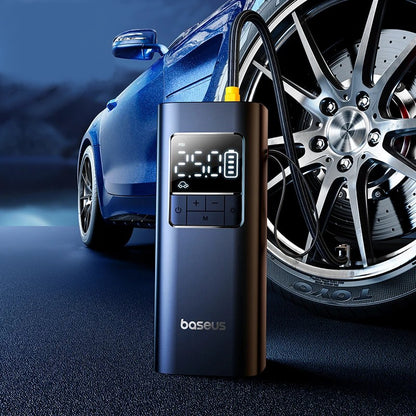Comparison between Baseus New Car Air Pump and Old Car Air Pump on a dark background 0