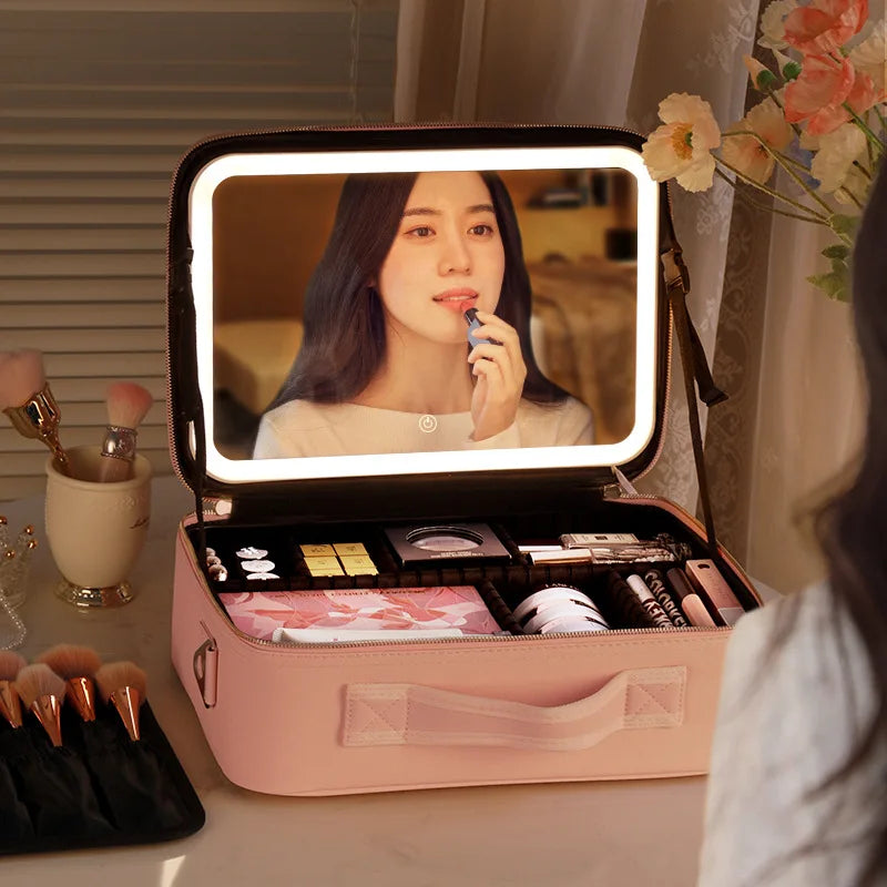 LED Lighted Makeup Case with Mirror Travel Bag
