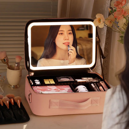 LED Lighted Makeup Case with Mirror Travel Bag