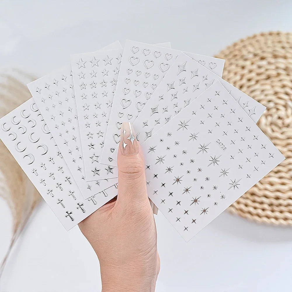 Metallic Silver 3D Nail Stickers