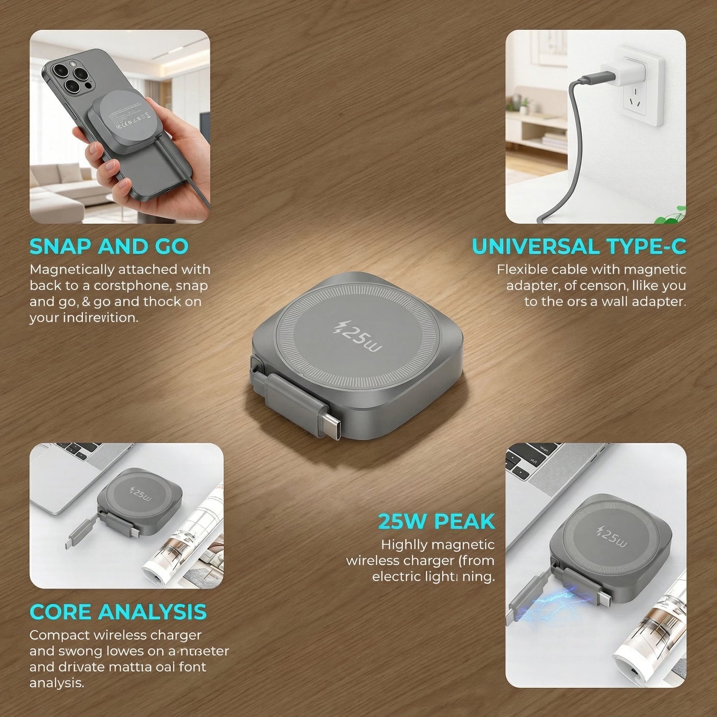 25W Qi2 Magnetic Wireless Charger Retractable Type-C