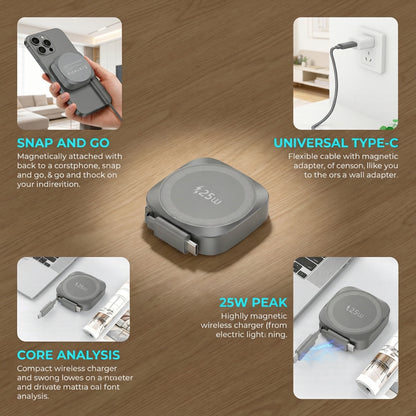 25W Qi2 Magnetic Wireless Charger Retractable Type-C