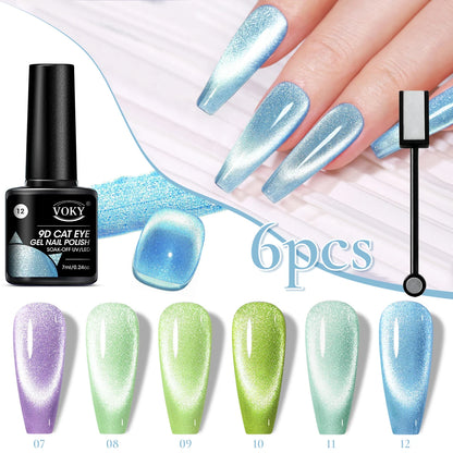 6-Piece Holographic Cat-Eye Gel Nail Polish