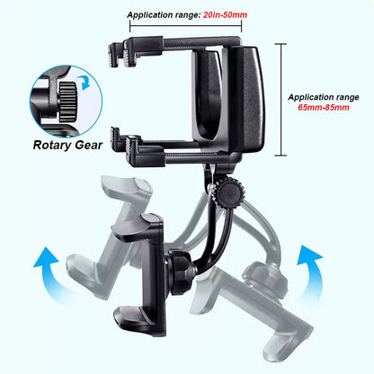 Gimbal stabilizer with adjustable arm and clamps on a white background