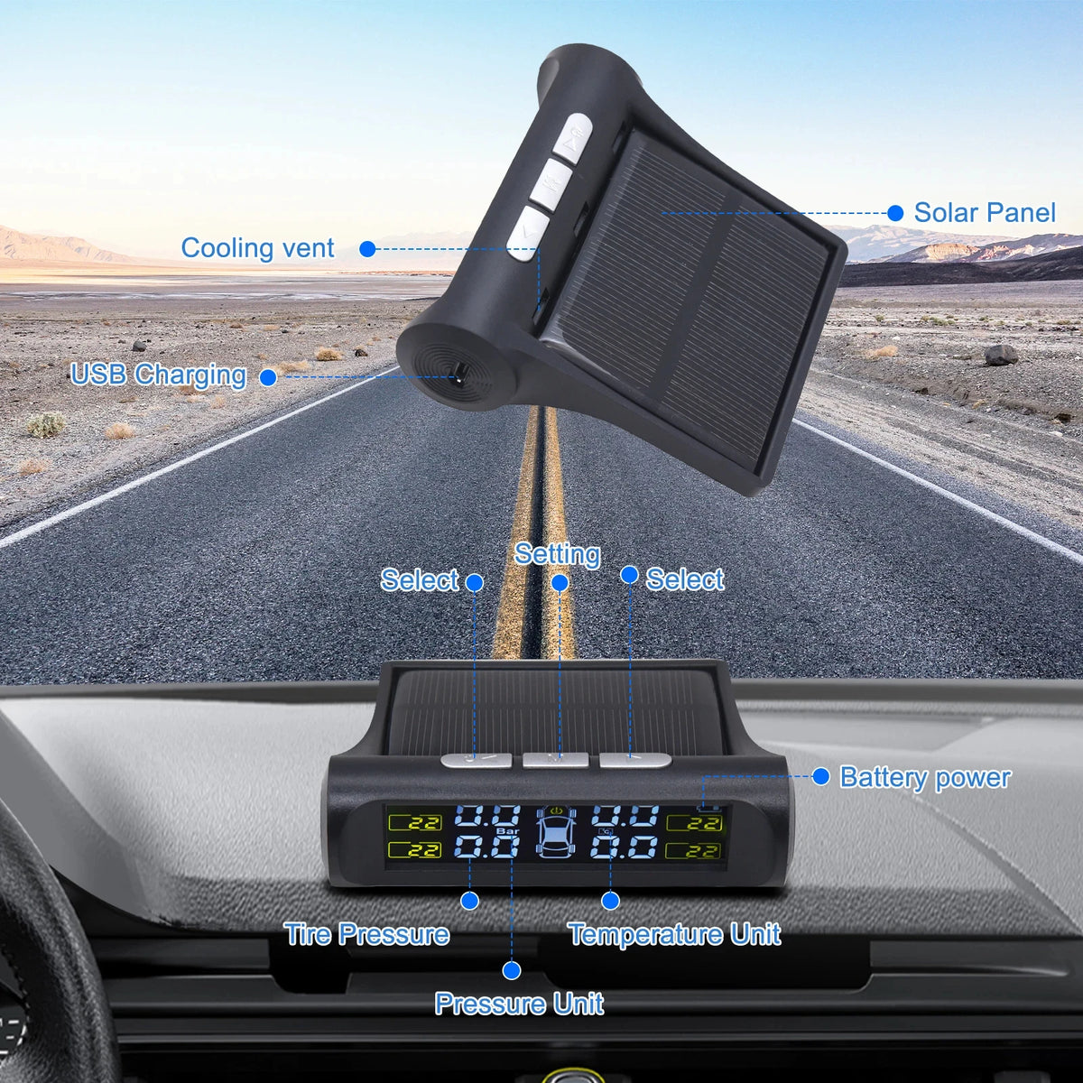 Solar TPMS with 4 External Sensors