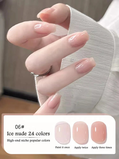 Nail polish color swatch with 'Ice nude' shade and application instructions.