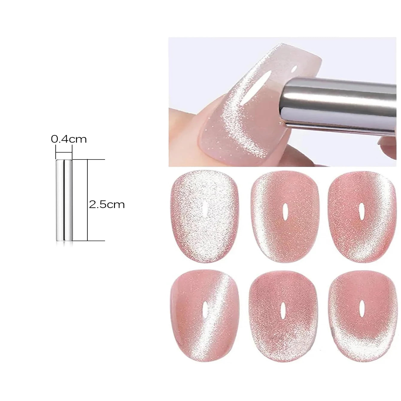 Nail art tool with a close-up of nails being painted and measurements displayed.