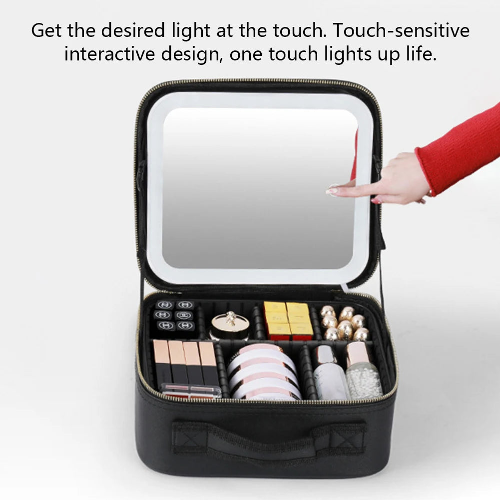 LED Lighted Makeup Case with Mirror Travel Bag