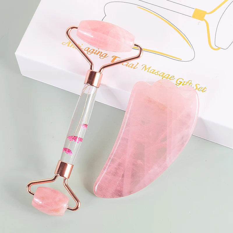 Rose Quartz Face Roller Gua Sha Gift Set