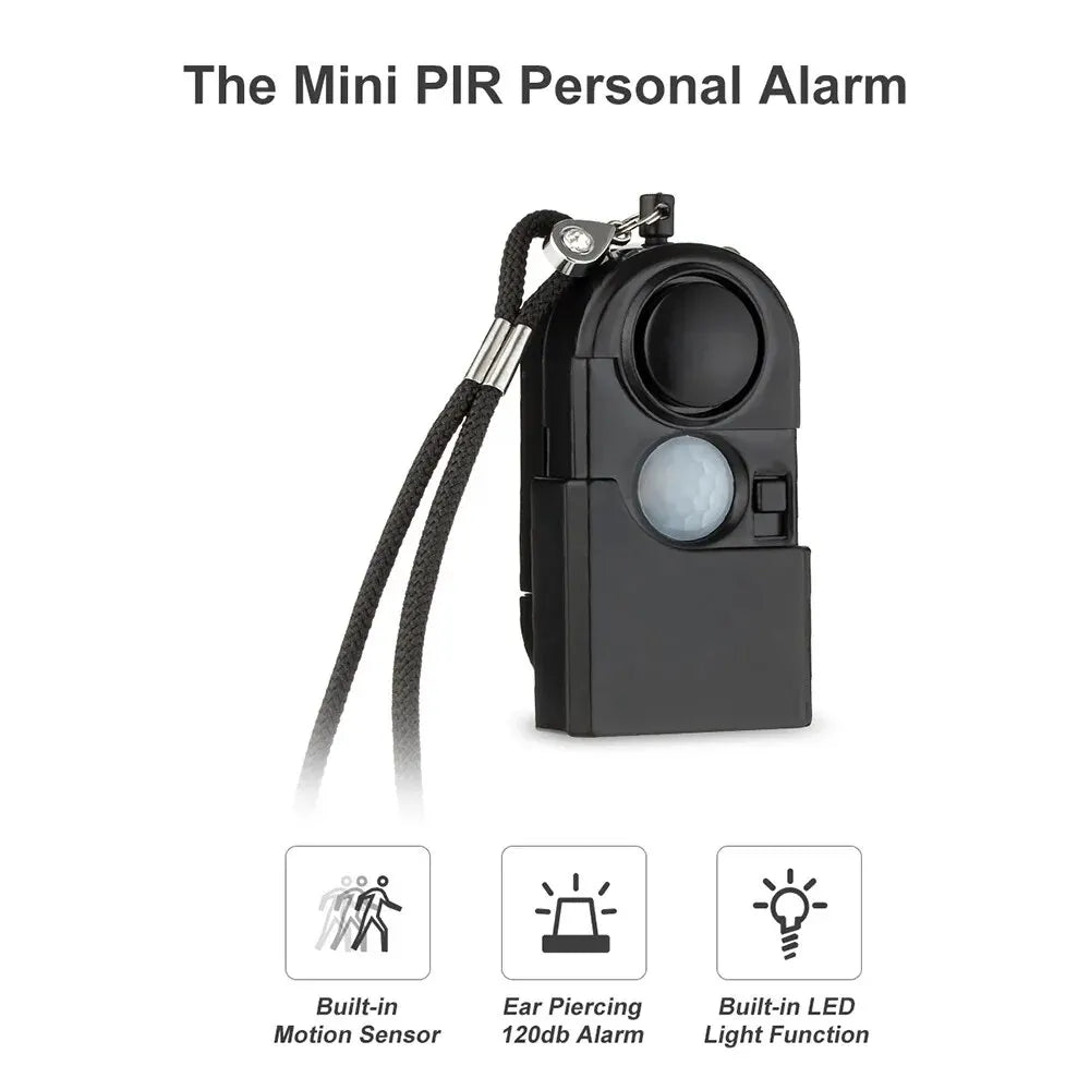 Mini PIR Personal Safety Alarm 120dB LED Keychain