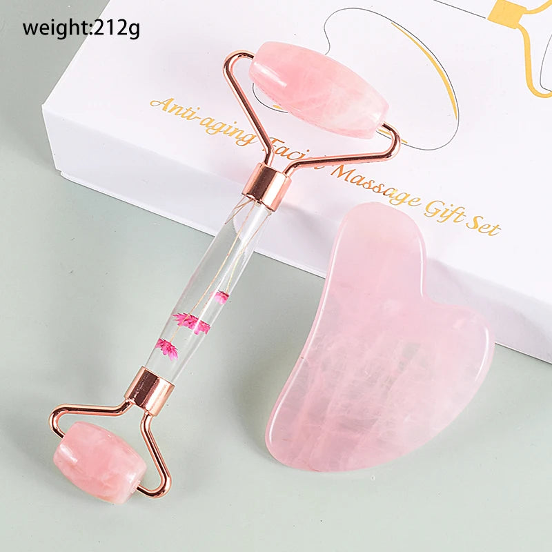 Rose Quartz Face Roller Gua Sha Gift Set
