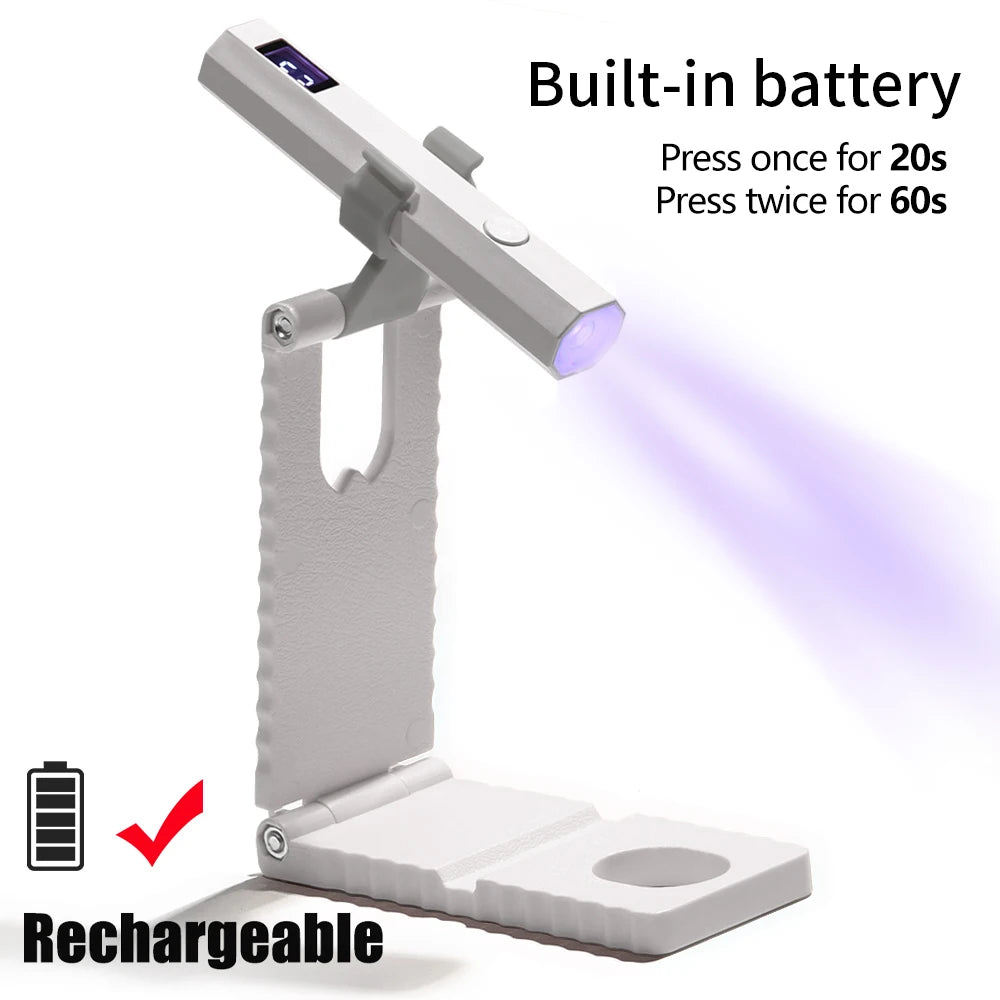 Ultraviolet light sanitizer with built-in battery and rechargeable feature on a white background