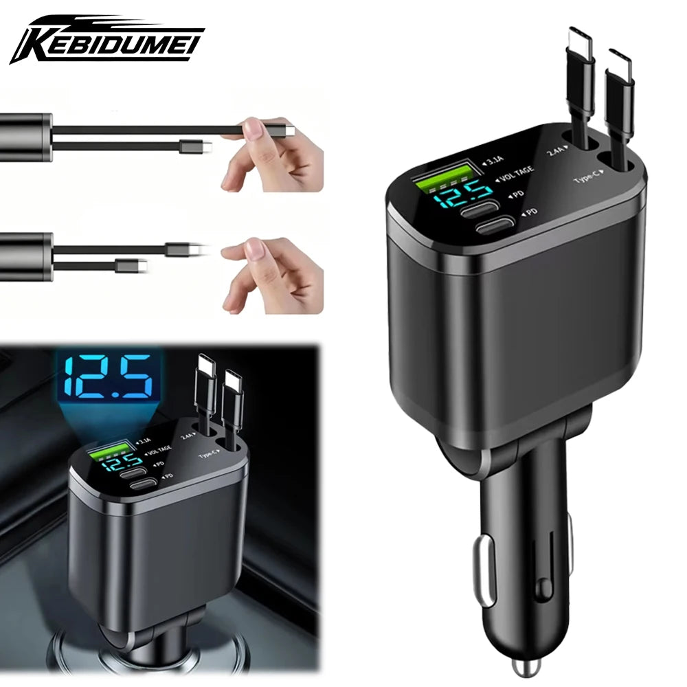 5-in-1 Car Charger Retractable Cables