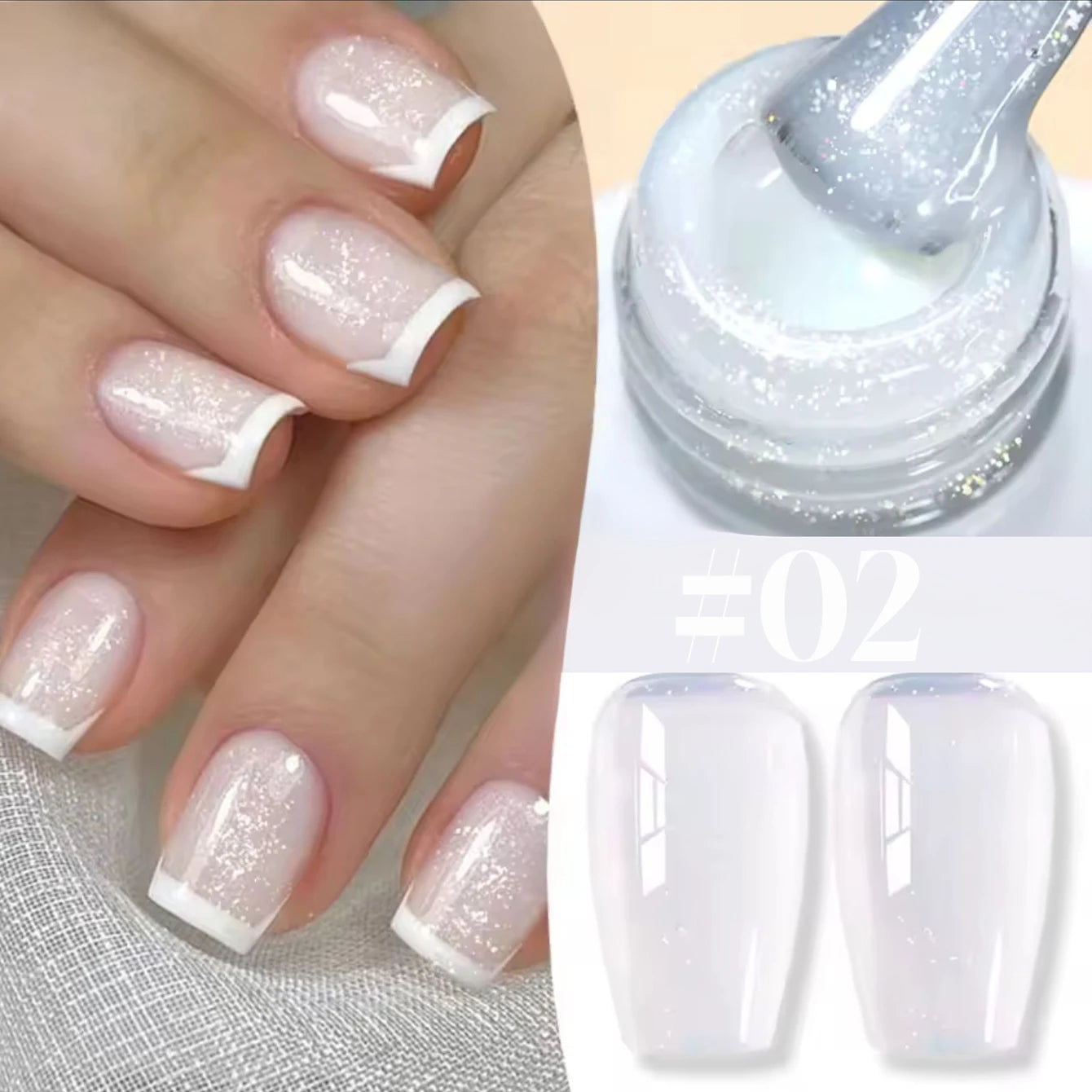 Nail polish with glittery finish on nails and bottle