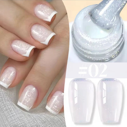Nail polish with glittery finish on nails and bottle