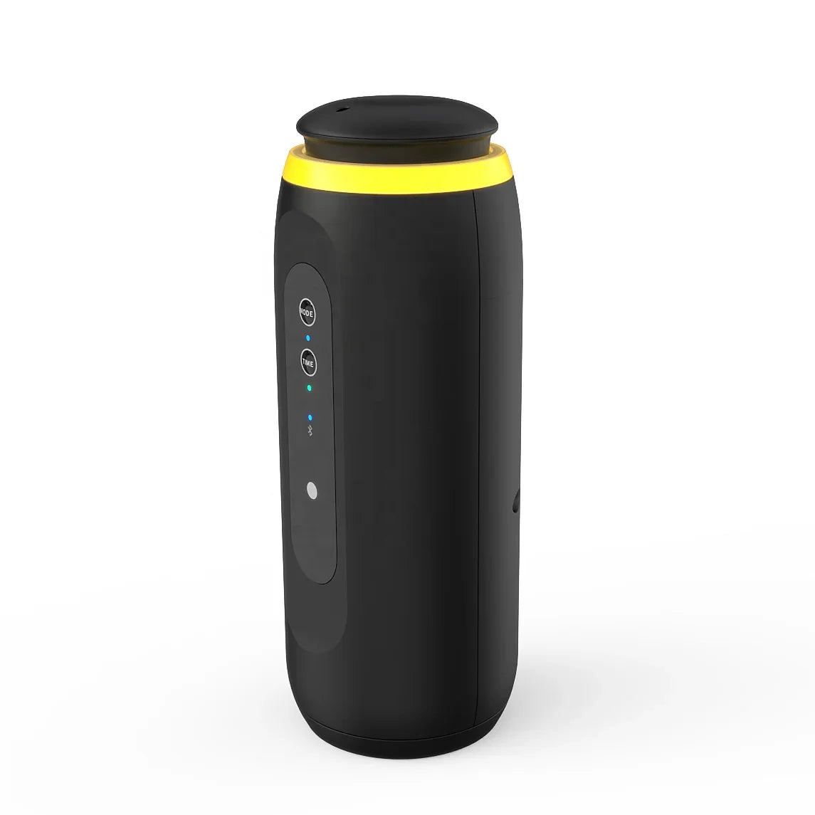 Black and yellow electronic device on a white background