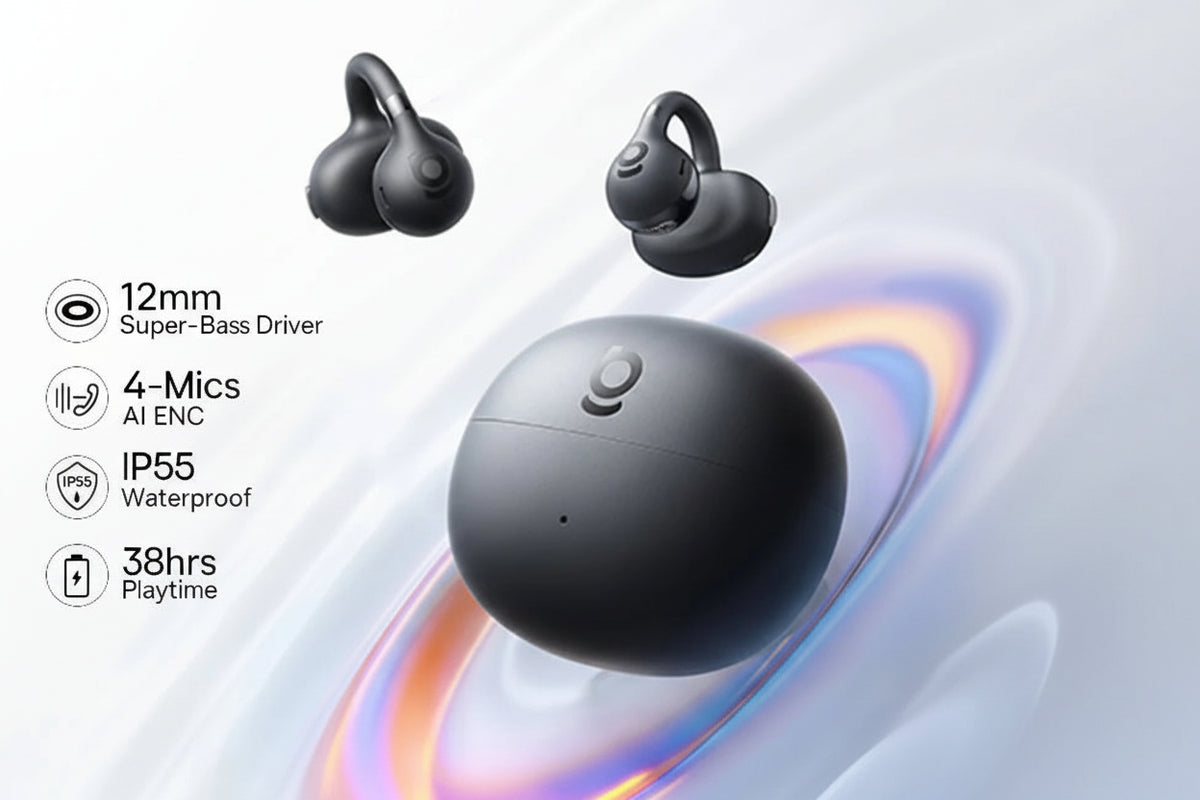 Baseus wireless earbuds with charging case on a white background