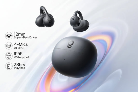 Baseus wireless earbuds with charging case on a white background