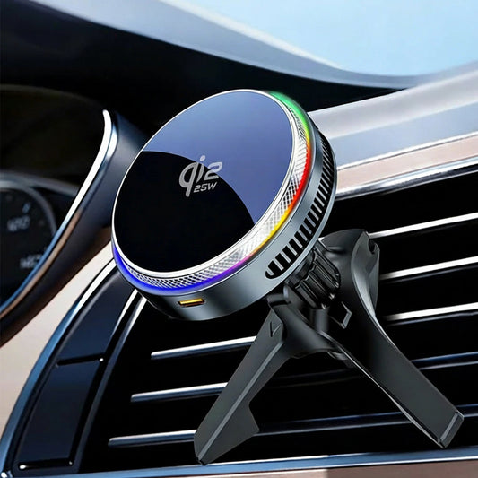 Car air vent mount with wireless charging pad on a car dashboard, featuring the ACEFAST brand.