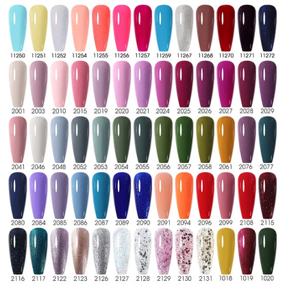 Nail polish color chart with various shades of nail polishes.