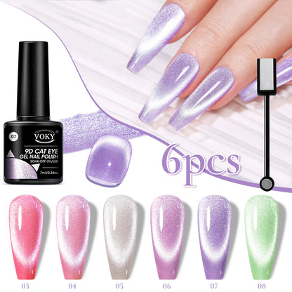 6-Piece Holographic Cat-Eye Gel Nail Polish