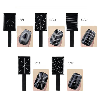 Set of nail art stencils with different designs on a white background