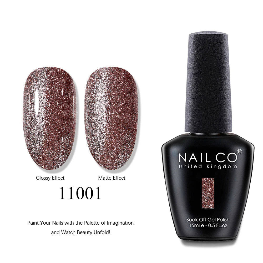 Nail polish bottle with glossy and matte effect samples on a white background