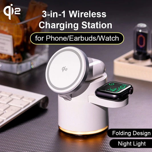 Qi2 3-in-1 Wireless Charging Station Night Light