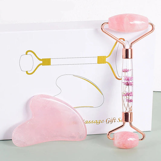 Rose Quartz Face Roller Gua Sha Gift Set