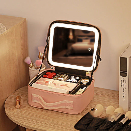 LED Lighted Makeup Case with Mirror Travel Bag