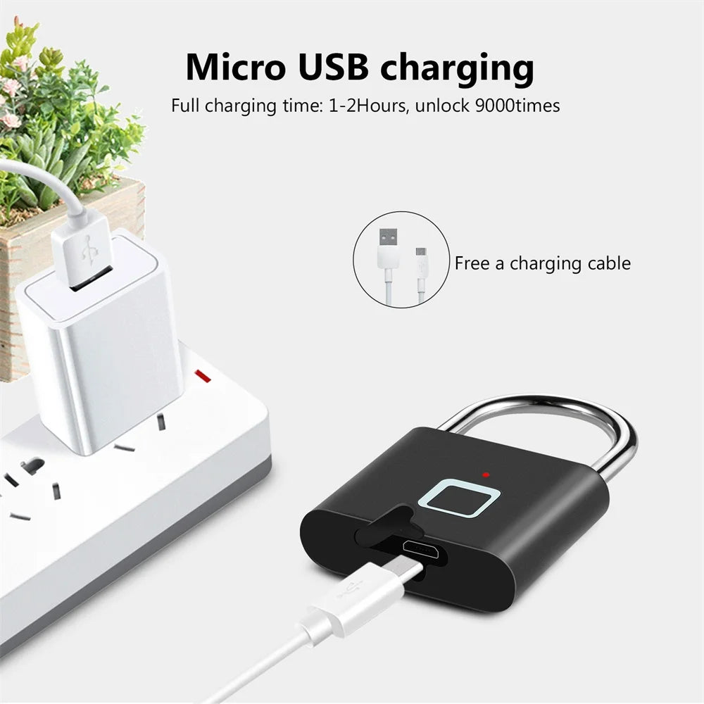 Smart Fingerprint Padlock Keyless USB Rechargeable IP67