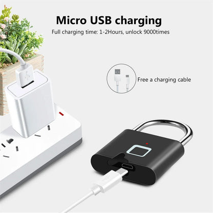 Smart Fingerprint Padlock Keyless USB Rechargeable IP67