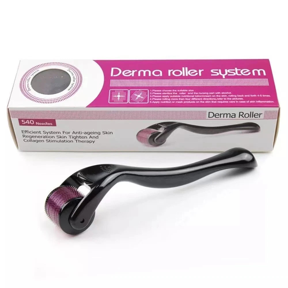 Derma roller system with packaging on a white background