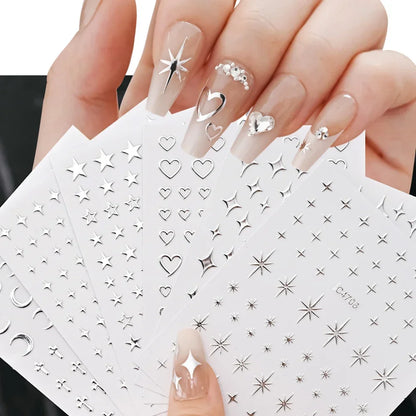 Metallic Silver 3D Nail Stickers