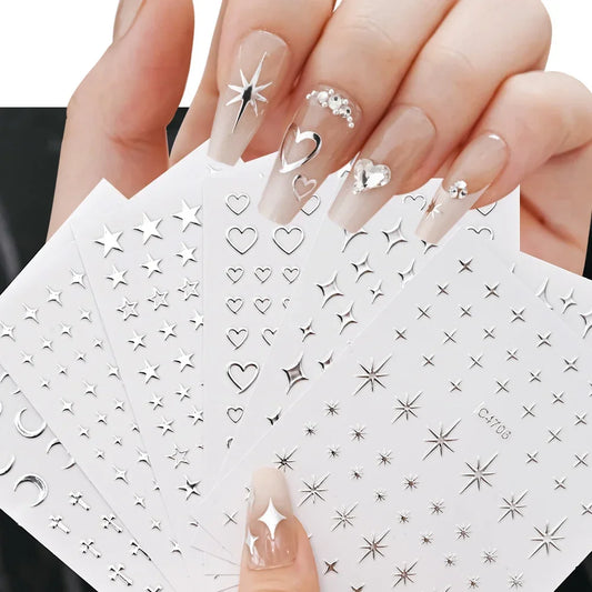 Metallic Silver 3D Nail Stickers