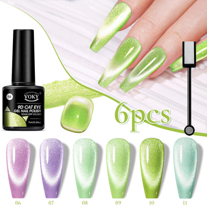6-Piece Holographic Cat-Eye Gel Nail Polish