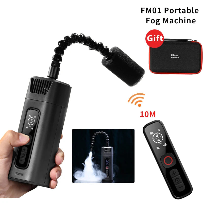 Ulanzi portable fog machine with remote control and carrying case on a white background