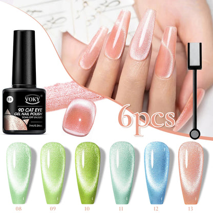 VOKY nail gel polish set with a hand displaying nails painted with the gel polish.