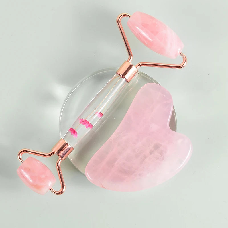 Rose Quartz Face Roller Gua Sha Gift Set