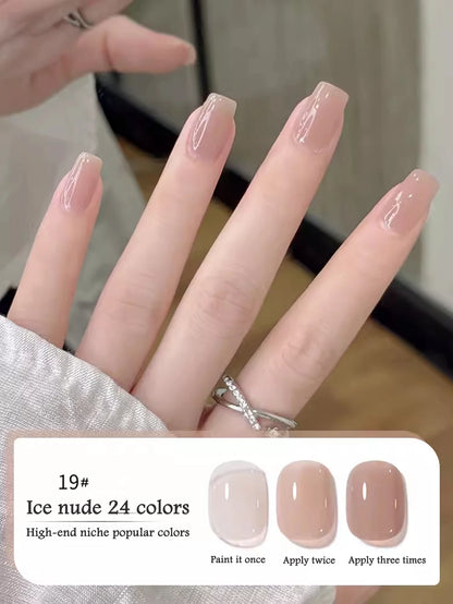 Nail polish color swatch with 'Ice nude' shade and application instructions.