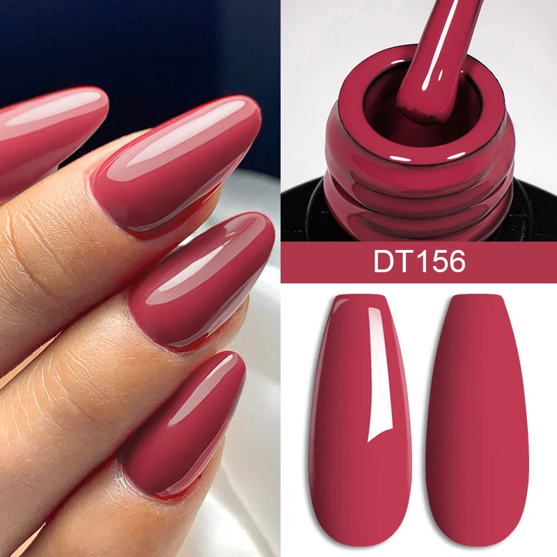 Nail polish with a close-up of the bottle, nail color swatches, and hand wearing the polish.