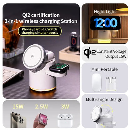 Qi2 3-in-1 Wireless Charging Station Night Light