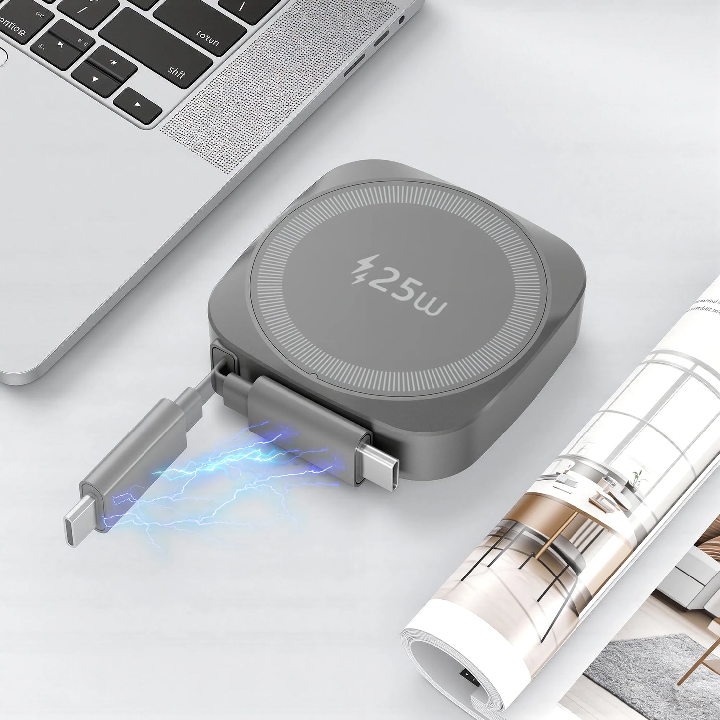25W Qi2 Magnetic Wireless Charger Retractable Type-C