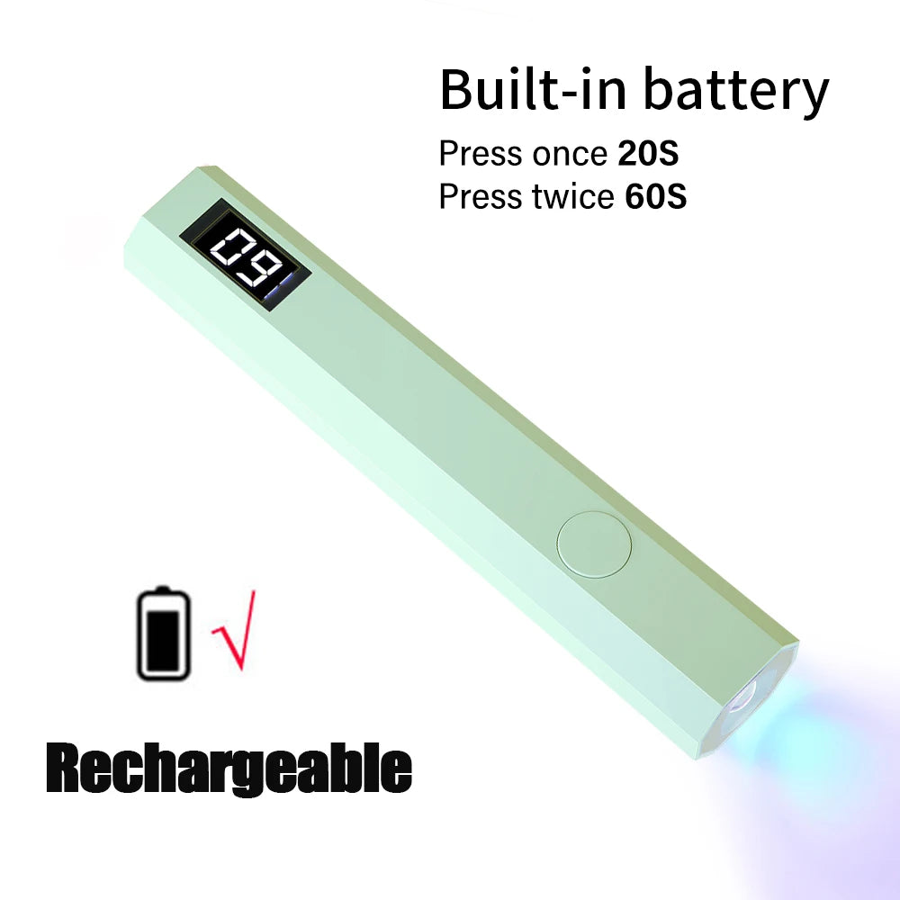 Rechargeable light device with digital display on a white background