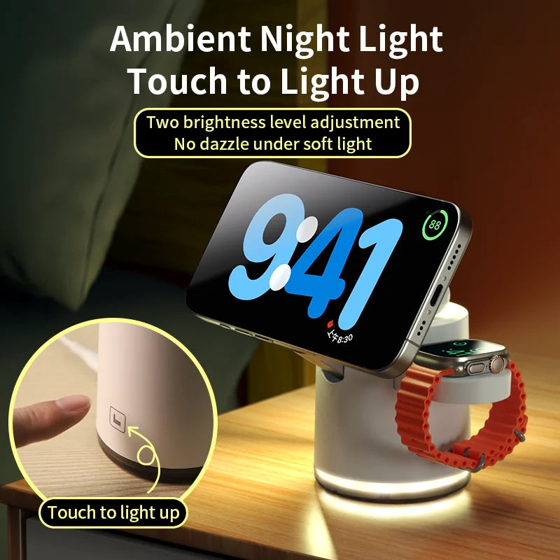 Qi2 3-in-1 Wireless Charging Station Night Light